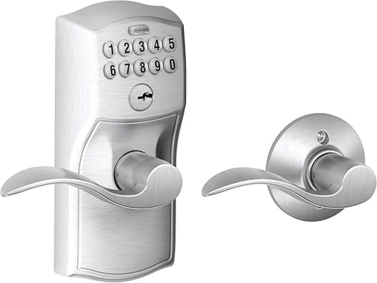 Schlage FE575 CAM 626 ACC Camelot Keypad Lock with Accent Lever, Auto-Lock, Electronic Keyless Entry, Satin Chrome