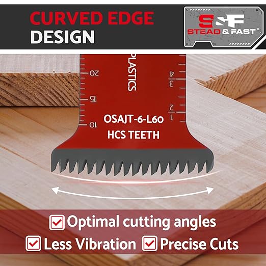 S&F STEAD & FAST 6 PCS Oscillating Tool Blades for Wood, Japanese Teeth Curved Edge, Long Oscillating Saw Blades for Wood, Plastic, Universal Fit for Quick Release