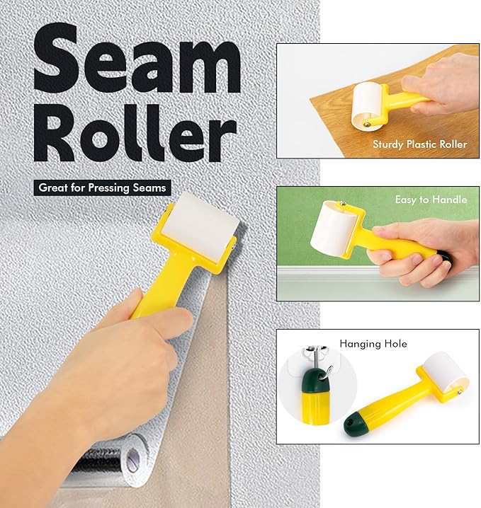 FOSHIO Wallpaper Tools Set, Paste Brush, Seam Roller, Plastic Scraper Tool, Felt Squeegee with Mesureing Tape, Paper Cutter and Exacto Knife for Peel & Stick Wallpaper, Window Film Installation