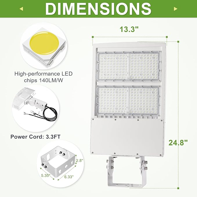 300W LED Parking Lot Light 480V, 42000LM Shoebox Light with Built-in Surge Protector, 1-10V Dimmable, 1000W MH/HPS Equivalent for Street, Pole, Outdoor Sport Court
