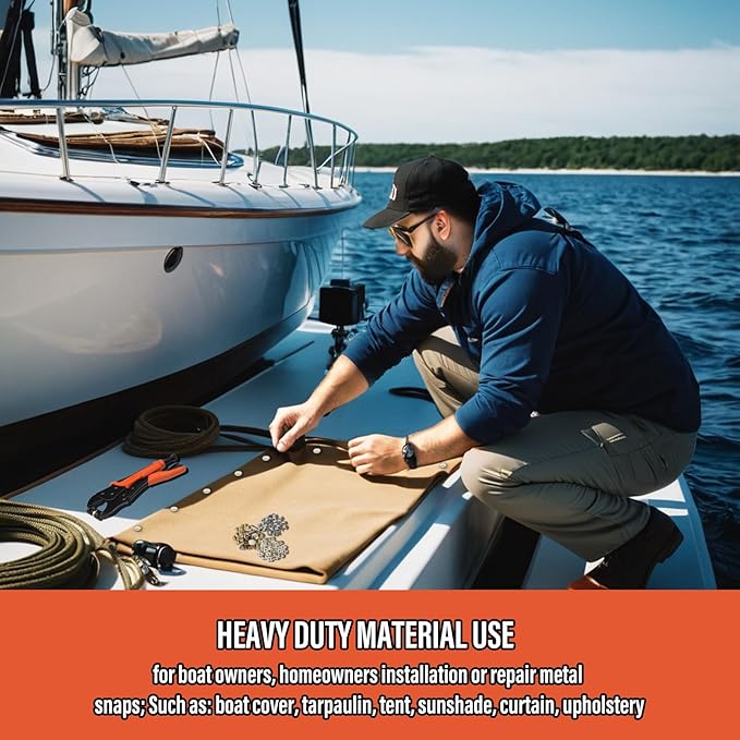 Coowolf Heavy Duty Snap Button Kit, Metal Snap Fasteners Kit Tool with 60 Set Installation or Repair Stainless Snaps for Fabric, Boat Cover, Canvas, Tarp, Clothes