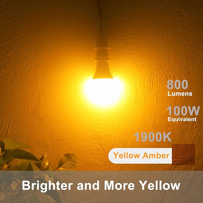 Dusk to Dawn Bug Light Bulbs Outdoor, 1900K Amber Yellow, 800 Lumen, LED 12W, A19 E26, 2-Pack, HQ-H019