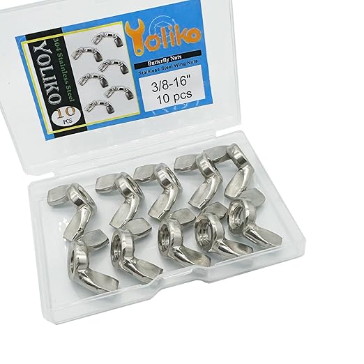 10 Pcs 3/8"-16 Wingnuts 304 Stainless Steel Wing Nuts Fasteners Parts Butterfly Nut, Hand Twist Tighten Hardware Nuts Butterfly Wing-Nut