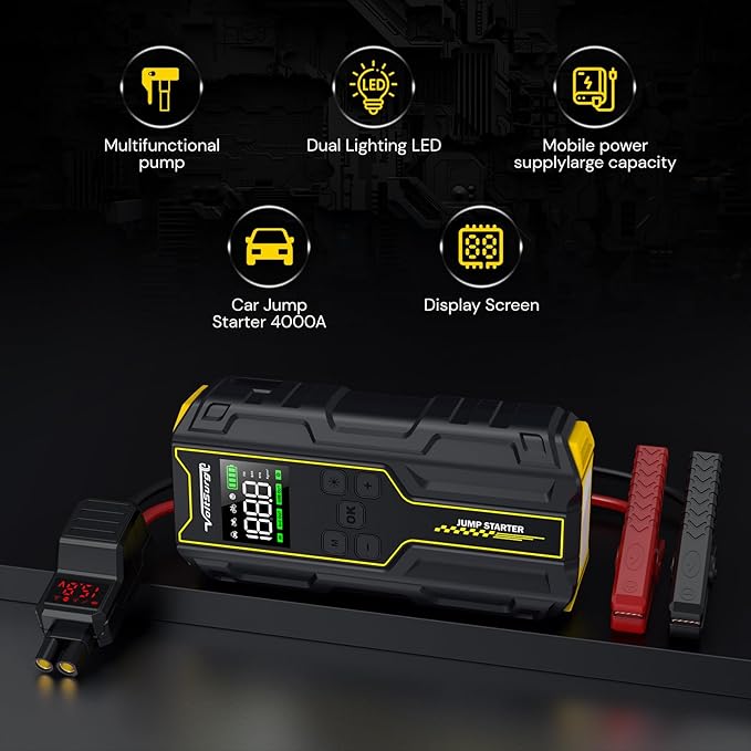 Car Jump Starter with Air Compressor, VoltSurge 6000A Peak 12V Battery Jumper Starter Portable Booster Pack, 150PSI Safe Jump Box with LED Light(Up to 10L Gas/8L Diesel Engine)