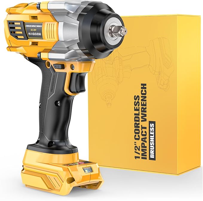Impact Wrench Compatible with DeWalt 20V MAX Battery: 1/2 Inch Hog Ring Impact Driver High Torque - 1360N.m/1000Ft-lbs Cordless Impact Gun - Brushless Motor with LED Light - Tool Only