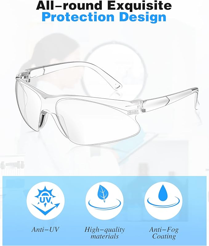 Xuhal 100 Pair Safety Glasses Bulk Clear Eye Protection Ansi Z87.1 Protective over Eyeglasses