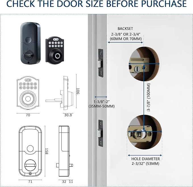 Keyless Entry Door Lock Set, Fingerprint Door Lock with 2 Door Knobs, Smart Front Door Lock with 2 Keys, Anti-Peeking Electronic Keypad Deadbolt, Auto Lock, Waterproof, Easy Installation