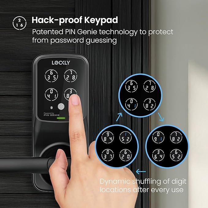 Lockly Secure Plus Bluetooth Smart Door Lock, Keyless Entry with PIN Genie® Digital Keypad, 3D Biometric Fingerprint Sensor Front Door Lock with Handle, Voice Control & Auto Lock - Latch Edition