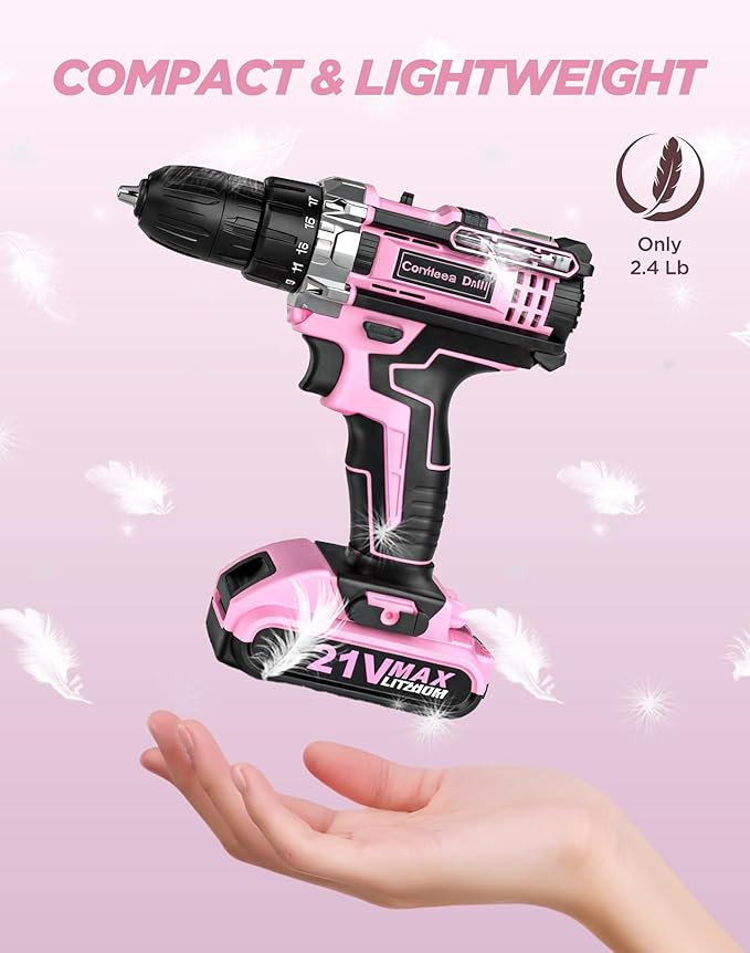 Drill, 21V Cordless Drill with Dual 2.0Ah Power Pack and Charger, Electric Power Drills Set, 3/8 Inch Chuck, 25+1 Torque, 2 Speed 29 Accessories Tool for DIY, Gifts