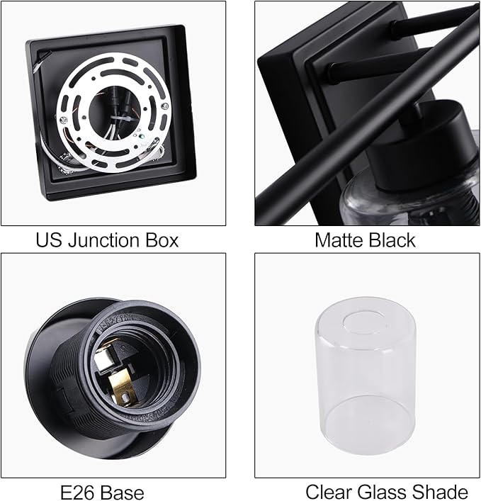 6 Light Bathroom Light Fixtures, 40 Inches Bathroom Lighting Fixtures Over Mirror, Black Vanity Light with Clear Glass Shades