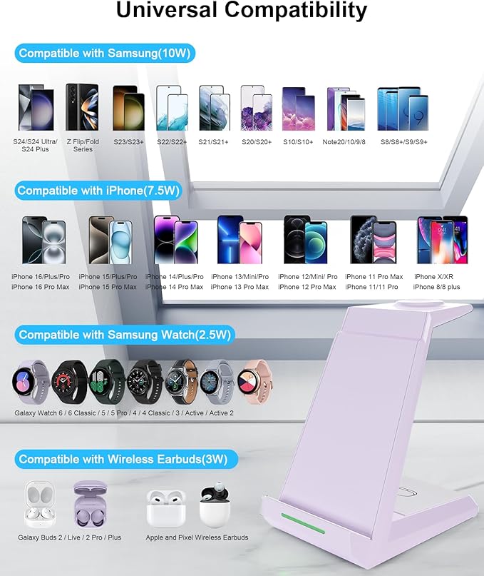 Wireless Charger for Samsung - NANAMI 3 in 1 Charging Station for Multiple Devices,Fast Charger Stand Dock for Galaxy S25 S24 S23 Ultra S22 S21 S20 Z Flip Fold,Galaxy Watch 5/5 Pro/4/3,Galaxy Buds Pro