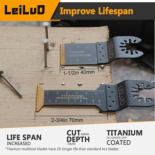 LEILUO 32 Pcs Multitool Blade Kit for Wood Nails Japanese Tooth Oscillating Saw Blades Titanium Oscillating Tool Blade with Storage Bag Compatible with DeWalt Dremel Makita and More