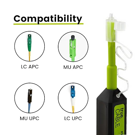 TRUE CABLE Fiber Optic Pen Click Cleaner, Dual Position, 1 PCS, LC/MU, 800+ Cleans, 1.25mm UPC/APC Connector Ferrules, Anti-Static, Endface Cleaning Pen