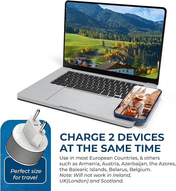 OREI European Power Plug Adapter, with 2 USA Inputs - Travel 3 Pack - Type C (US-9C) - Turkey, Italy, Iceland, and More - Safe Grounded Use with Cell Phones, Laptop, Camera Chargers, CPAP, and More