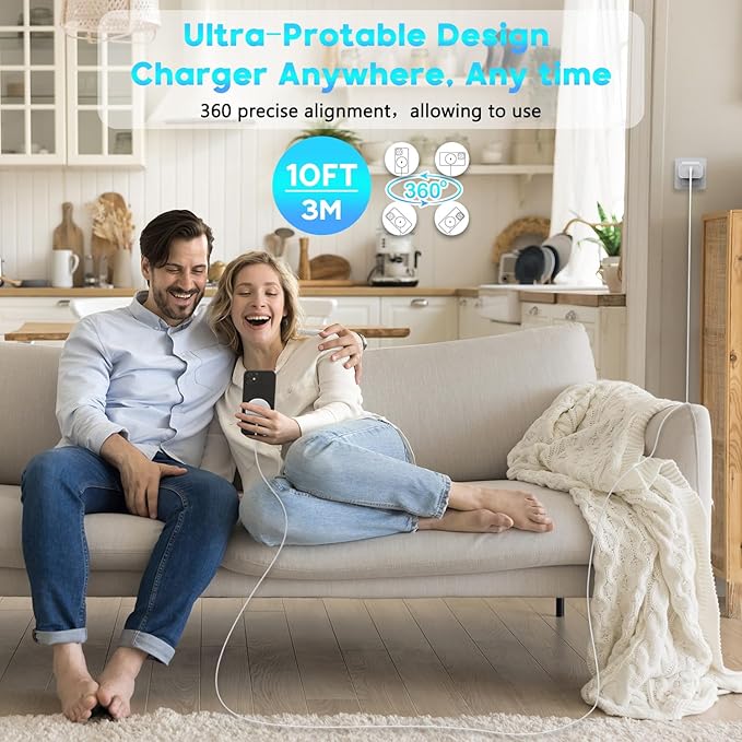 Magnetic Wireless Charger 15W Fast Mag Safe Charger for iPhone 16, 10FT Fast Wireless Charging Pad with 20W Apple USB C Charging PD Block for iPhone 16 Pro Max/16 Pro/16/15/14/13/12, AirPods 3/2/Pro 2