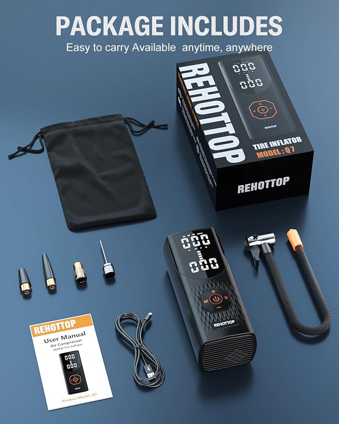 Tire Inflator Portable Air Compressor, 2500mAh*3 160PSI Air Pump for Car Tires, 4X Fast Inflation Air Compressor, Tire Pump with LED for Car