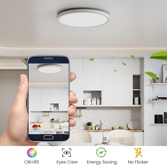 4Pack Flush Mount Ceiling Light with Nightlight 12in , 24W 2400LM Dimmable LED Ceiling Lights with Remote & APP Control, 2700K-6000K Adjustable, Perfect for Bedroom/Living Room/Kitchen, Round White