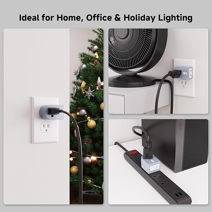 Cable Matters [ETL Listed] 3-Pack Grounded Outlet Switch with ON Off, Plug Switch ON Off, Single Outlet Adapter ON/Off, Gray