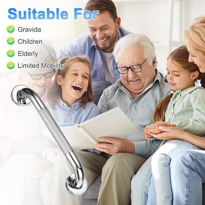 2-Pack 12 Inch Anti Slip Grab Bars for Bathtubs and Showers, Stainless Steel Safety Shower Handle for Bathroom/Toilet/Seniors/Elderly Assist Bath Handle [Chrome]