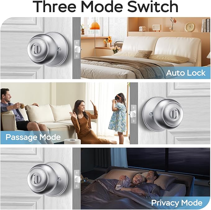 GeekTale Fingerprint Door Lock for Bedrooms, Fingerprint Door Knob with Lock, Smart Door Lock, App Control, Back-up Keys, Thumbprint Door Knob for Bedrooms, Office, Apartment