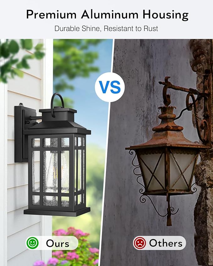 Outdoor Wall Lights Wall Mount, Dusk to Dawn Outdoor Lighting with Tempered Sleed Glass, Anti-Rust Black Outdoor Light Fixture, Modern Outside Porch Lights for House, Patio Exterior Wall Sconce