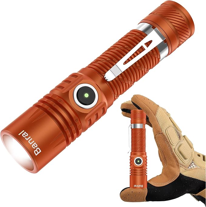 Rechargeable Tactical Flashlights, High Lumens Small Mini USB-C LED Flashlight, Compact EDC Flash Light, 4 Modes&Memory Function, Waterproof Pocket Lights for Home,Camping,Emergency (1, Orange)