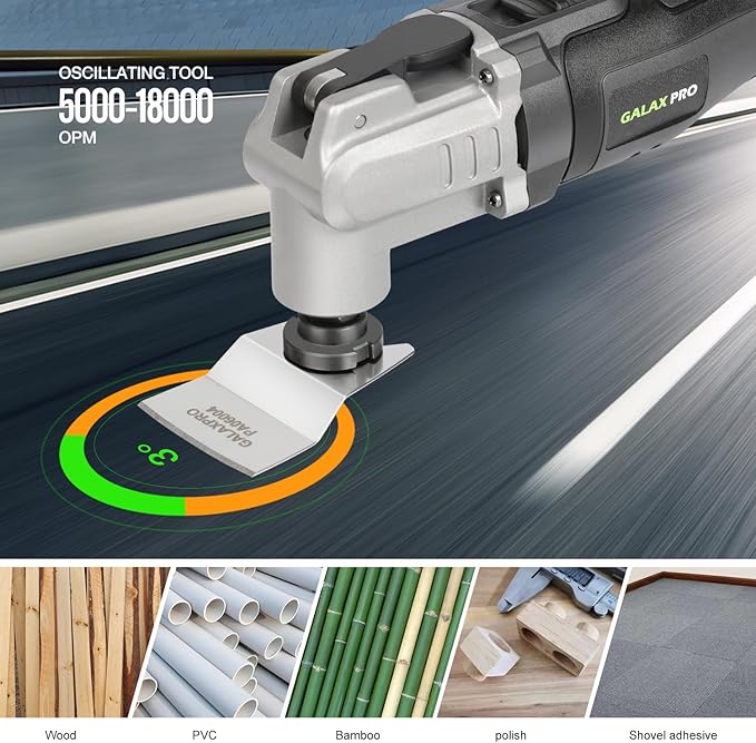 GALAX PRO Power Oscillating Tool, Cordless Oscillating Multi Tool 20V Lithium Ion with 1.3Ah Battery and Charger, 3pcs Blade and 10pcs Sanding Papers for Sanding, Grinding