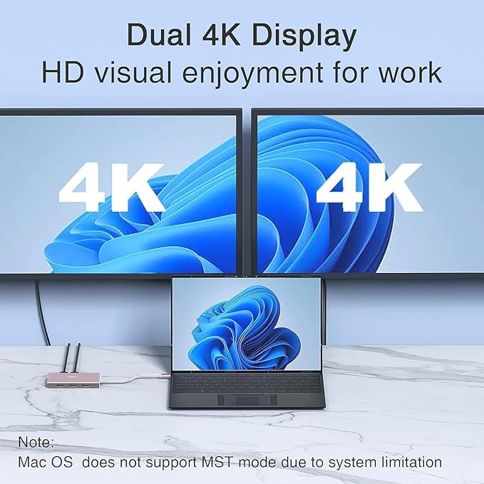USB C Docking Station Dual Monitor Adapter for Dell HP, Laptop Docking Station 3 Monitors Quadruple Display USB C Hub Dongle to 4K HDMI+DisplayPort+VGA,3 USB2.0,100W PD, 8 in 1 Thunderbolt Dock