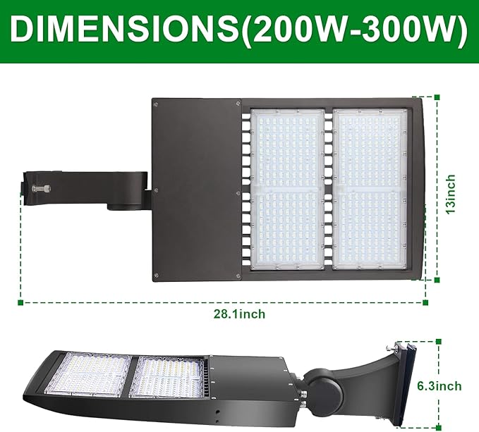 300W LED Parking Lot Lights- Surge Protection Built-in LED Shoebox Street Pole Lighting, Waterproof 42000LM 1-10V Dimmable Outdoor Commercial Area Road Lighting 5000K 200-480V DLC UL