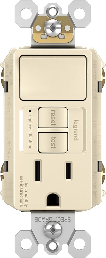 Legrand radiant 1597SWTTRLACCD4 15 Amp Combination GFCI Self Test Tamper-Resistant Decorator Outlet with Single Pole Light Switch, Light Almond (1 Count)