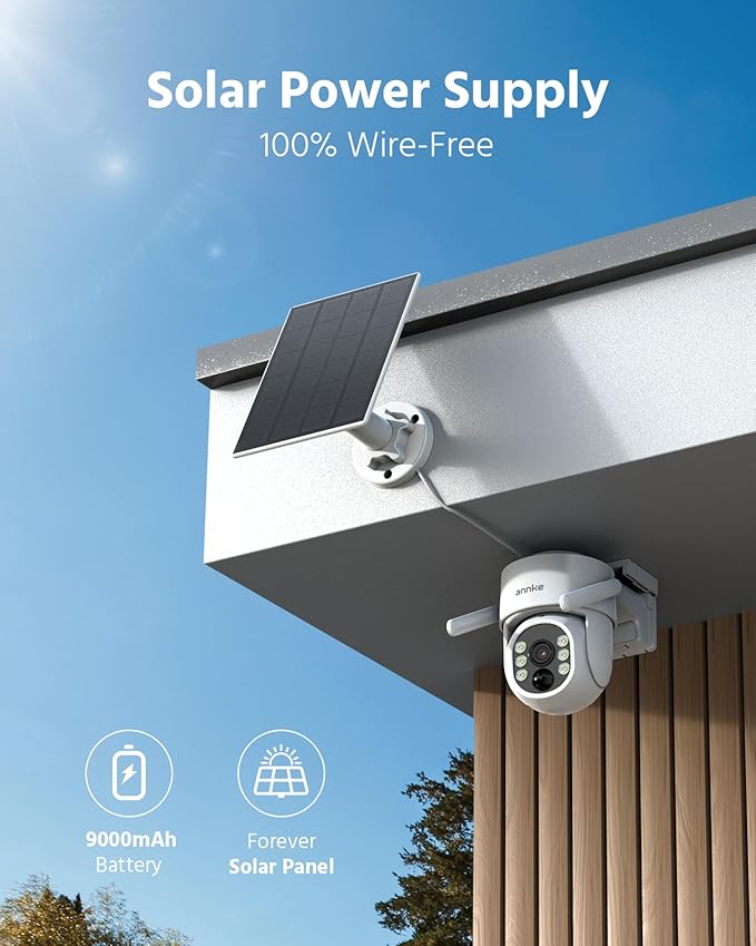 ANNKE 4MP 2K Wireless Security Camera Outdoor, 5MP 2-Cam Kit Solar Surveillance System, PIR Human Detection, 360° Pan&Tilt, Compatible with Alexa, Color Night Vision, No Monthly Fee, 64GB Memory Card