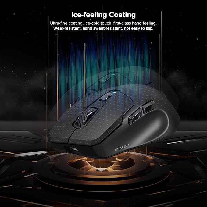 Wireless Gaming Mouse, 26000 DPI, 8K Polling Rate, Tri-Mode 2.4GHz/USB-C/Bluetooth Ergonomic Mouse with Web-Driven, Ice-Cooling Coating, Rechargeable Gaming Mice for Laptop/PC/Mac/Xbox, Black