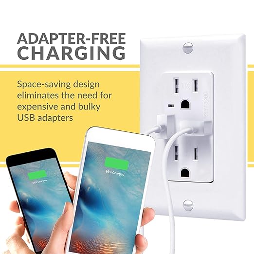 Faith [10-Pack] 4.6A USB Outlet High Speed Charger, 15A Tamper-Resistant Receptacle with Wall Plate, 2 Outlets & 2 USB Ports, Compatible w/iPhone, iPad, Android, Samsung Devices & More, 10-Pack, White