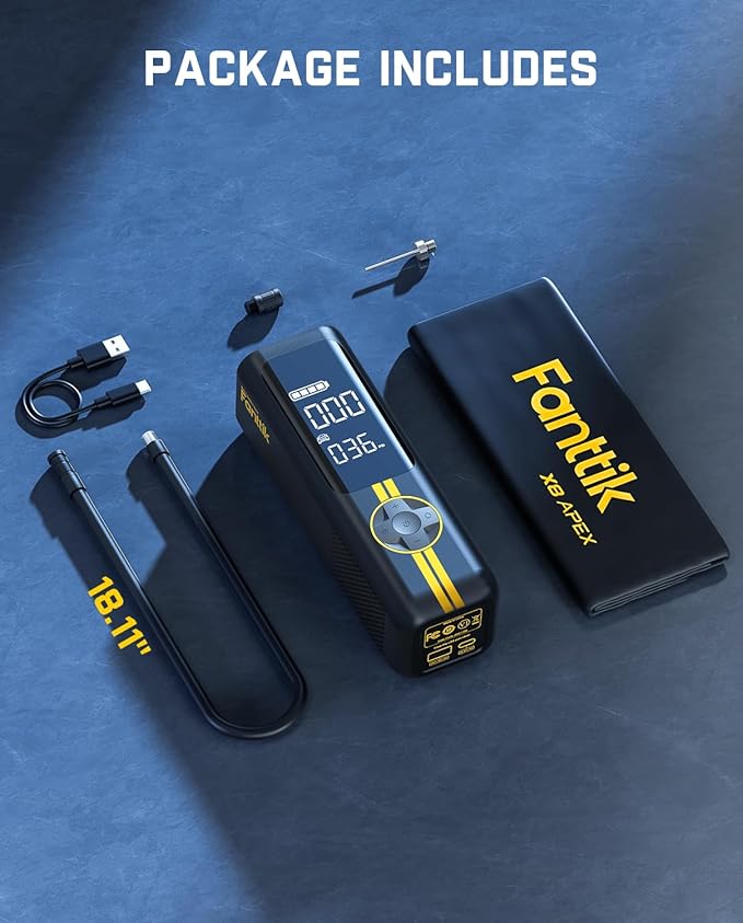 Fanttik X8 APEX Tire Inflator Portable Air Compressor, 1 Min Fast Inflation, 150PSI Cordless Tire Inflator with LED Dual Screen, Suitable for MPV, Car, Bike, Motorcycle, Up to 26.3″ Tires