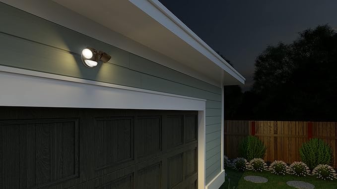 Lithonia Lighting HomeGuard 2-Light LED Outdoor Flood Lights, Motion Sensor Outdoor Lights with Dusk to Dawn, Adjustable Lumens and Color, Round Heads, White (HGX LED 2RH ALO SWW2 120 PIR WH M2)