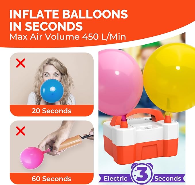 ETENWOLF P400 Balloon Pump Electric for Balloons with 2 Nozzles 110V 550W Balloon Blower for Party Metalic Latex Foil Balloons, Balloon Inflator for Birthday Decorations