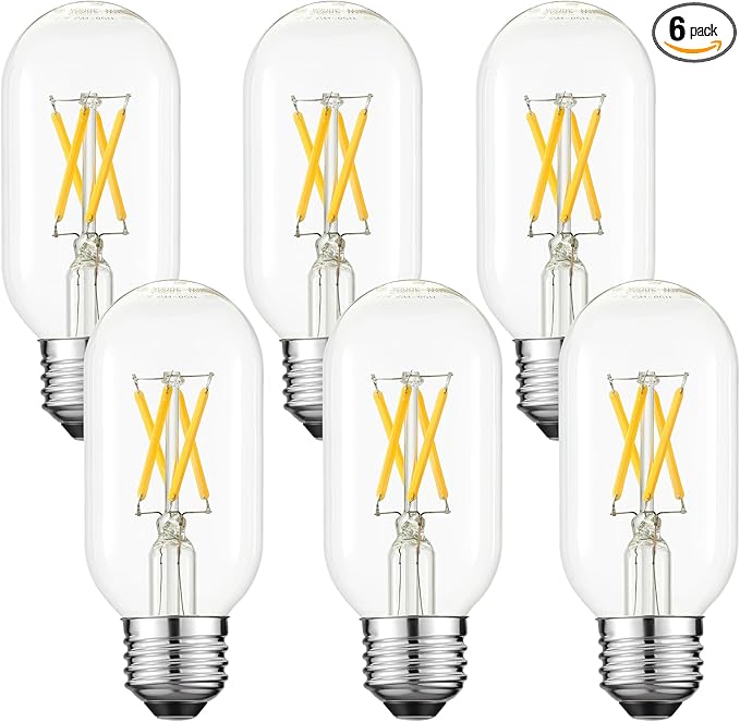 LiteHistory T45 LED Bulb,6W E26 LED Bulb Dimmable Equivalent E26 Bulb 60 Watt,Warm White 3000K E26 Edison Bulb,AC120V,600lm,CRI85,Clear Glass,Tubular Light Bulb,ETL Listed,Pack of 6