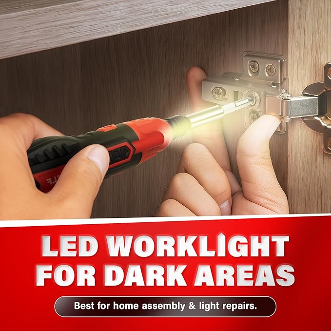 DIYSELF Electric Screwdriver Cordless Rechargeable 3.7V Power Screwdriver with LED Light 28-Piece Small Electric Screwdriver Kit Includes Bits, Magnetic Bit Holder, USB Charging Cable, Carrying (Red)