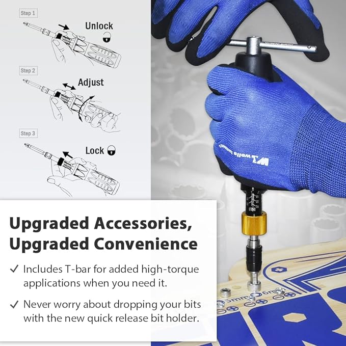 FIRSTINFO H5188 Precision Certified Limited Torque Screwdriver 10-90 in-lbs with 1/4 Inch Universal Hex Bit Holder Quick Release Design with Extra T-Handle