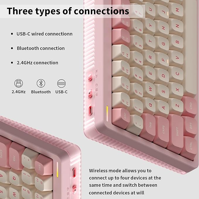 nuphy Halo75 V2 Mechancial Gaming Kyeboard,75% Wireless Hot Swappable Bluetooth Keyboard,83 Kyes RGB Backlit Keyboard,Support Bluetooth/2.4GHz/USB-C-Pink Silent Red Clear-Top Switch