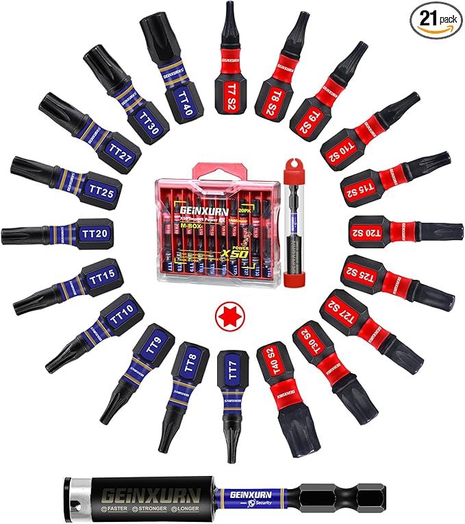 20Pieces 1 In. Impact Torx Screwdriver Bit Set (T7-TT40),Magnetic Multi-Torx Head Insert Bits, S2 Alloy Steel Security Star Bits with 1Pc Impact Bit Holder and Storage M-Box