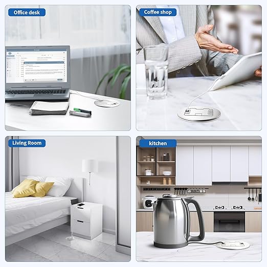 Vagueior Recessed Floor Electrical Outlet Kit, Circular Hidden Duplex 20A Tamper-Resistant Receptacle Outlet ，Waterproof Electrical Outlet Covcer Box, UL Certified,Silver（1 Pack