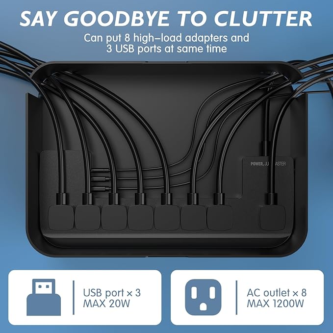 Power Strips with Cable Management Box,Redagod Surge Protector with 8 Outlets 3 USB Ports with Switch Control,6.6 ft Plug Extension Cord,Power Cord Organizer Charging Station for Dorm, Office, Home