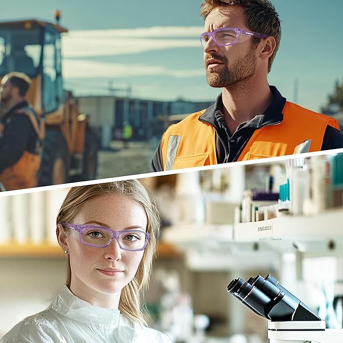 ProtectX Stylish Anti-Fog & Scratch-Resistant Safety Glasses, UV Protection Goggles, Anti-Impact Lightweight Glasses for Men＆Women Lilac Clear