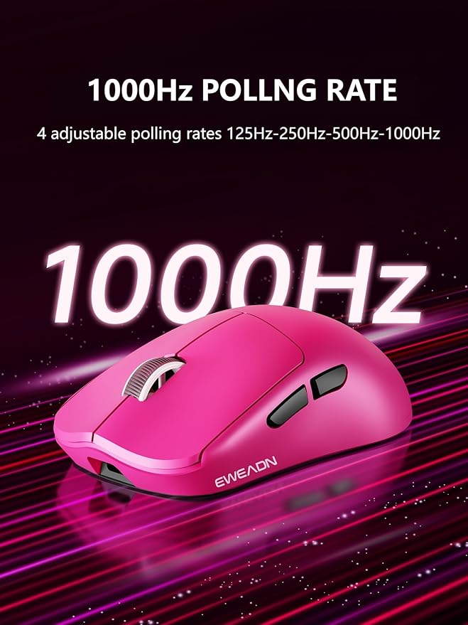 EWEADN X23Pro Wireless Gaming Mouse, 2.4G/BT5.0/USB-C Esports Gaming Mouse, 49g Lightweight Mouse Gaming, 12000 DPI Wireless Mouse with 6 Programmable Buttons,For Laptop/PC/Mac, Raspberry Pink