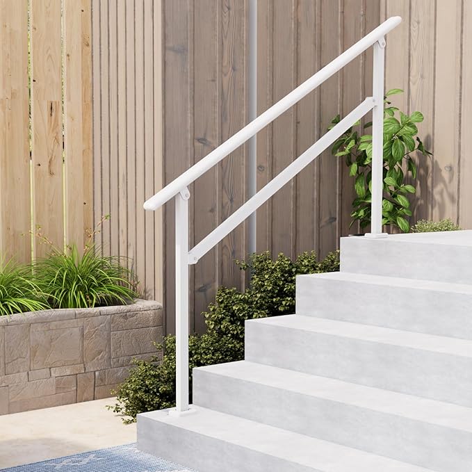 Hand Rails for Outdoor Steps,4-5 Step Railing for Stairs,Adjustable Porch Railing,Hand Rails for Seniors,Outdoor Deck Handrails for Exterior Steps,White