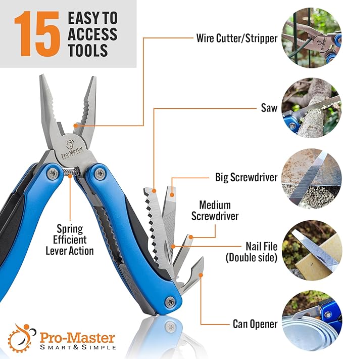 Multitool 15-in-1 with Safety-Locking, Stainless Steel Multi Tool Pliers, Functional Pocket Knife (EDC) for Outdoors, Camping, Hiking, Fishing, Simple Repir, Gift for Father, Husband Brother Boyfriend