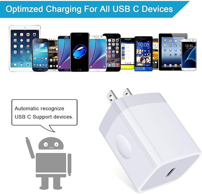 USB C Wall Charger,2Pack 20W PD 3.0 Type C Fast Charger Plug Power Adapter Charging Block for Samsung Galaxy A36/A16 5G/A15/A35/A55/A56/A14/S25 Ultra/S24/S24 FE/S23/S22/S21/S10/iPhone 16e/16/15/14/13
