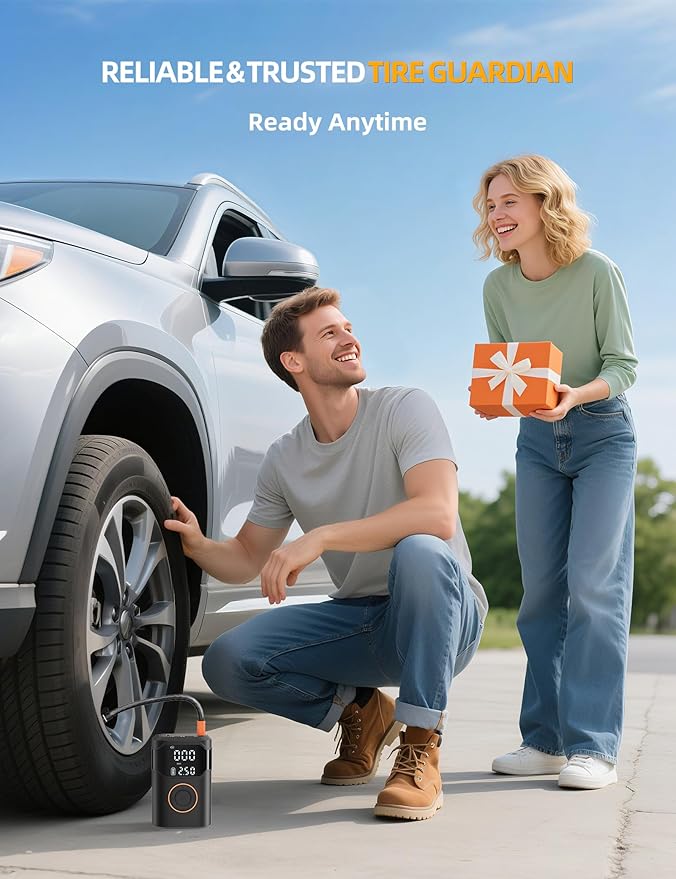 Tire Inflator Portable Air Compressor-150PSI Cordless Tire Air Pump, 5X Faster with Digital Gauge, Auto-Off & LED Light, Air Pump for Car Tires, Motorcycle, Bike, Balls & More