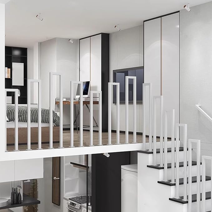 2Pcs U-Shaped Handrails for Steps, 7.9x35.4in Matte White Hand Rails for Indoor Outdoor Stairs, Stair Railing Industrial Wrought Iron Railing for Stairs Garden Loft Corridor